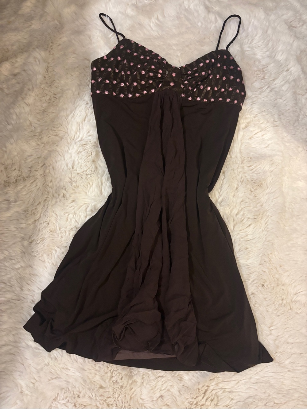 Y2k early 2000s Nine West Silk dress with lace detail and gathering